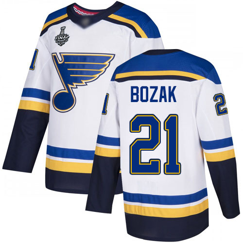 Blues #21 Tyler Bozak White Road Authentic Stanley Cup Final Bound Stitched Hockey Jersey