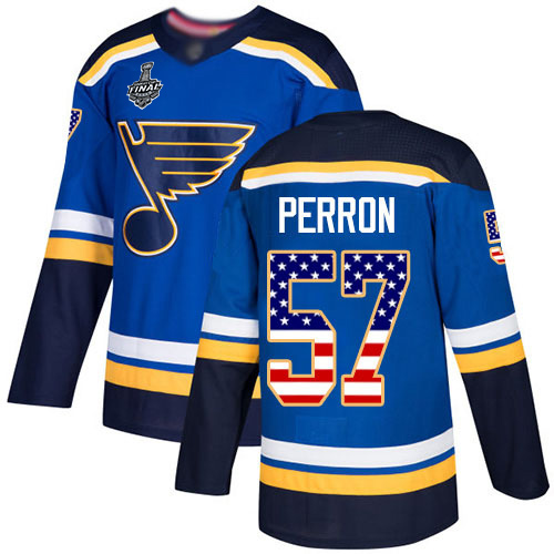 Blues #57 David Perron Blue Home Authentic USA Flag Stanley Cup Final Bound Stitched Hockey Jersey