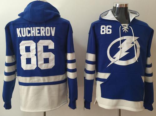 Lightning #86 Nikita Kucherov Blue Name & Number Pullover NHL Hoodie