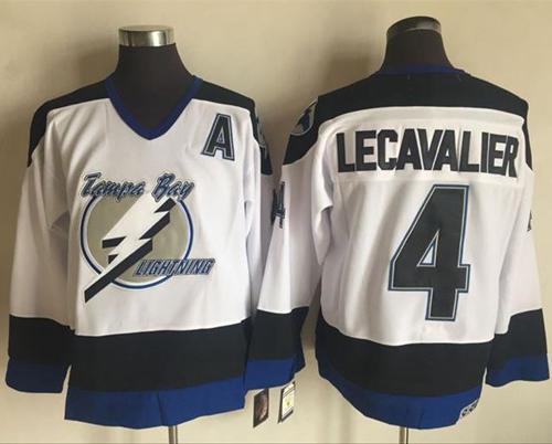 Lightning #4 Vincent Lecavalier White CCM Throwback Stitched NHL Jersey - Click Image to Close