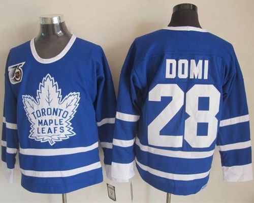 Maple Leafs #28 Tie Domi Blue 75th CCM Throwback Stitched NHL Jersey - Click Image to Close