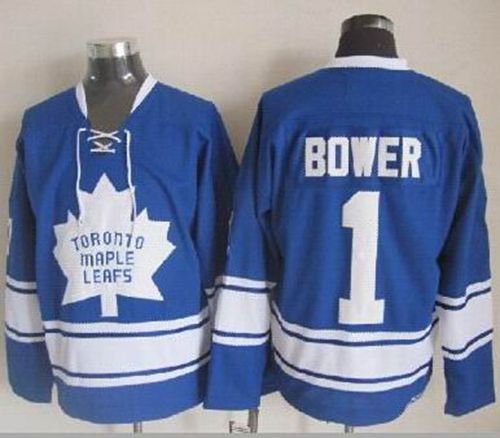 Maple Leafs #1 Johnny Bower Blue CCM Throwback Stitched NHL Jersey