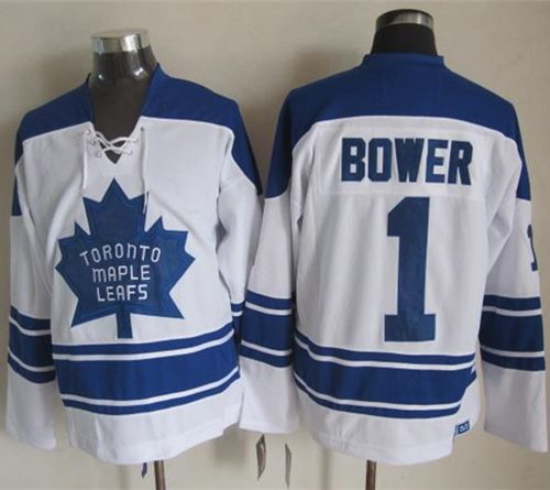 Maple Leafs #1 Johnny Bower White CCM Throwback Third Stitched NHL Jersey