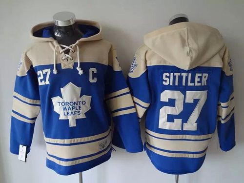 Maple Leafs #27 Darryl Sittler Blue Sawyer Hooded Sweatshirt Stitched NHL Jersey - Click Image to Close