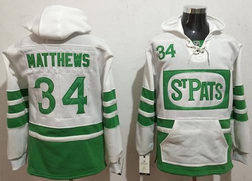 Maple Leafs #34 Auston Matthews White/Green St. Patrick's Day Pullover NHL Hoodie - Click Image to Close