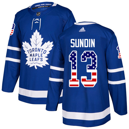 Adidas Maple Leafs #13 Mats Sundin Blue Home Authentic USA Flag Stitched NHL Jersey - Click Image to Close