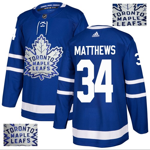 Adidas Maple Leafs #34 Auston Matthews Blue Home Authentic Fashion Gold Stitched NHL Jersey - Click Image to Close