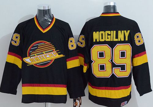 Canucks #89 Alexander Mogilny Stitched Black CCM Throwback NHL Jersey - Click Image to Close