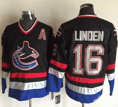 Canucks #16 Trevor Linden Black/Blue CCM Throwback Stitched NHL Jersey