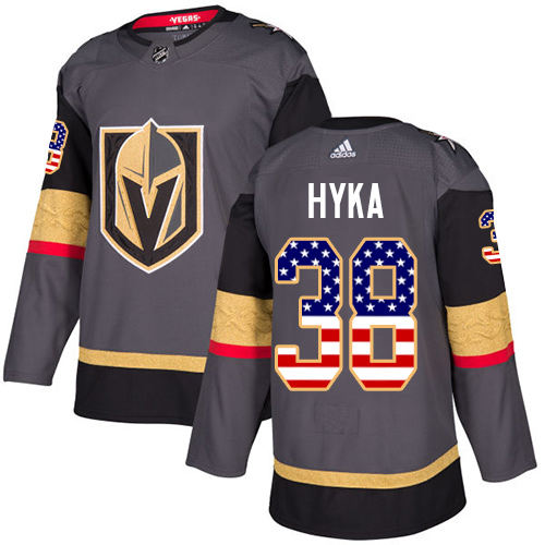 Adidas Golden Knights #38 Tomas Hyka Grey Home Authentic USA Flag Stitched NHL Jersey