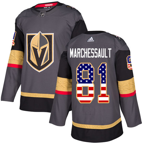 Adidas Golden Knights #81 Jonathan Marchessault Grey Home Authentic USA Flag Stitched NHL Jersey