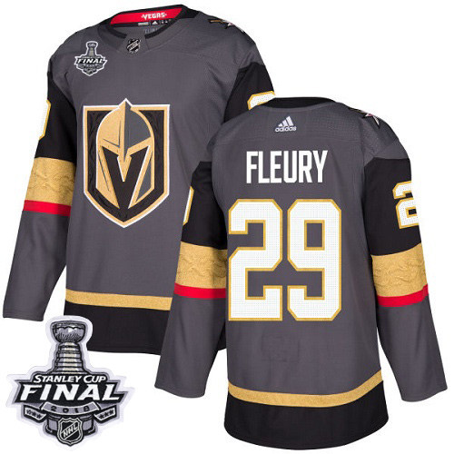 Adidas Golden Knights #29 Marc-Andre Fleury Grey Home Authentic 2018 Stanley Cup Final Stitched NHL Jersey - Click Image to Close