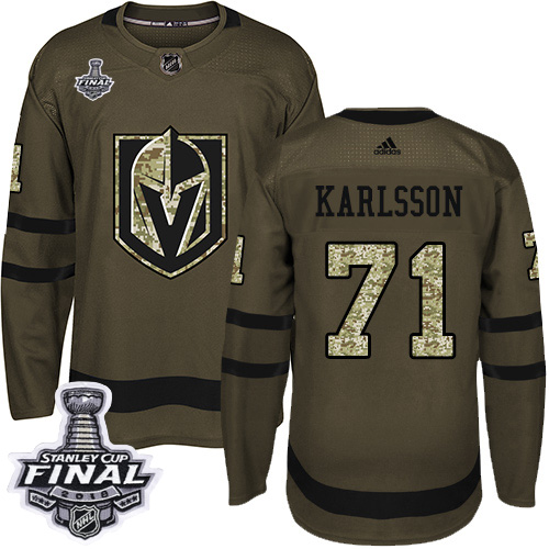 Adidas Golden Knights #71 William Karlsson Green Salute to Service 2018 Stanley Cup Final Stitched NHL Jersey - Click Image to Close