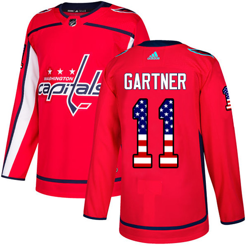 Adidas Capitals #11 Mike Gartner Red Home Authentic USA Flag Stitched NHL Jersey