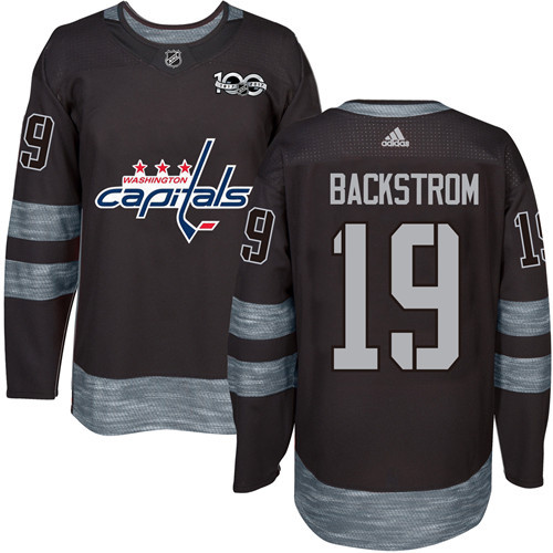 Adidas Capitals #19 Nicklas Backstrom Black 1917-2017 100th Anniversary Stitched NHL Jersey - Click Image to Close