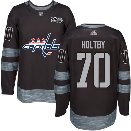 Adidas Capitals #70 Braden Holtby Black 1917-2017 100th Anniversary Stitched NHL Jersey - Click Image to Close