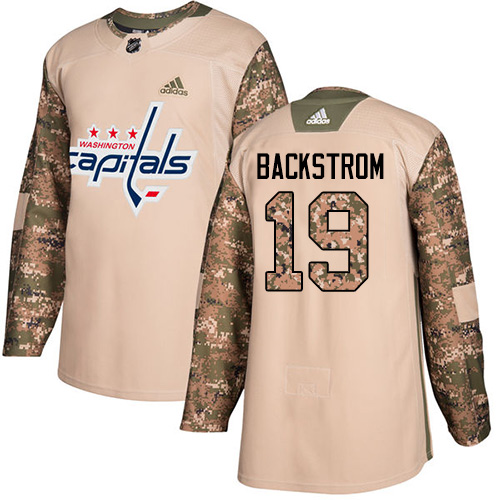 Adidas Capitals #19 Nicklas Backstrom Camo Authentic 2017 Veterans Day Stitched NHL Jersey - Click Image to Close