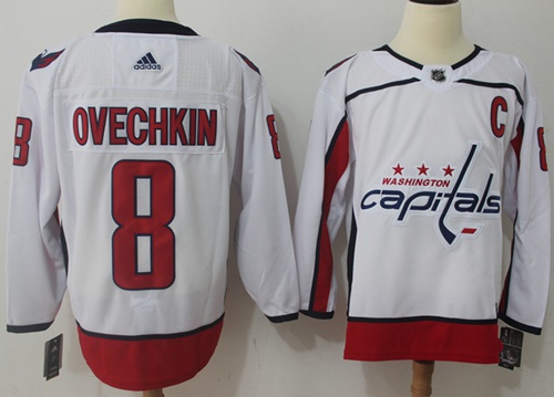 Adidas Capitals #8 Alex Ovechkin White Road Authentic Stitched NHL Jersey