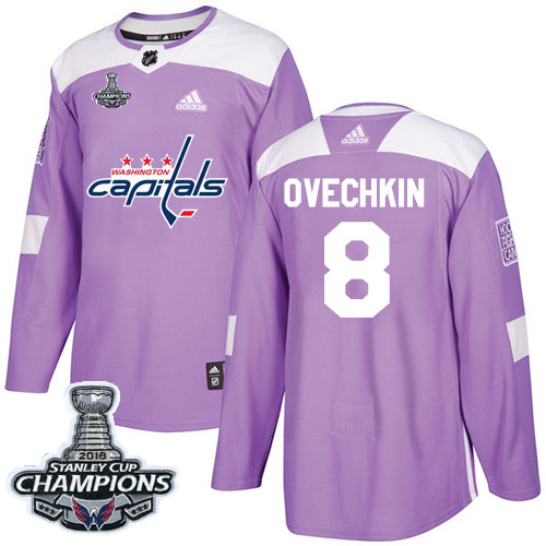 Adidas Capitals #8 Alex Ovechkin Purple Authentic Fights Cancer Stanley Cup Final Champions Stitched NHL Jersey - Click Image to Close