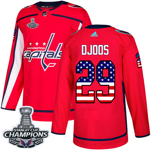 Adidas Capitals #29 Christian Djoos Red Home Authentic USA Flag Stanley Cup Final Champions Stitched NHL Jersey