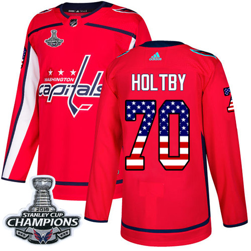 Adidas Capitals #70 Braden Holtby Red Home Authentic USA Flag Stanley Cup Final Champions Stitched NHL Jersey