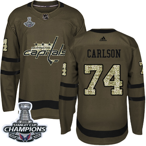 Adidas Capitals #74 John Carlson Green Salute to Service Stanley Cup Final Champions Stitched NHL Jersey - Click Image to Close