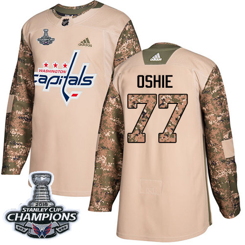 Adidas Capitals #77 T.J. Oshie Camo Authentic 2017 Veterans Day Stanley Cup Final Champions Stitched NHL Jersey