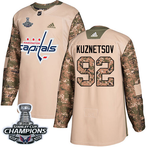 Adidas Capitals #92 Evgeny Kuznetsov Camo Authentic 2017 Veterans Day Stanley Cup Final Champions Stitched NHL Jersey