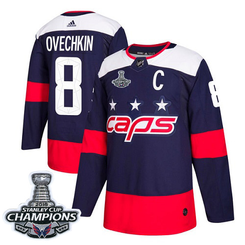 Adidas Capitals #8 Alex Ovechkin Navy Authentic 2018 Stadium Series Stanley Cup Final Champions Stitched NHL Jersey - Click Image to Close