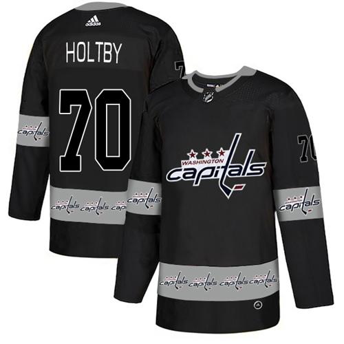 Adidas Capitals #70 Braden Holtby Black Authentic Team Logo Fashion Stitched NHL Jersey - Click Image to Close