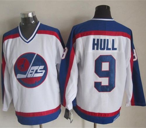 Jets #9 Bobby Hull White/Blue CCM Throwback Stitched NHL Jersey