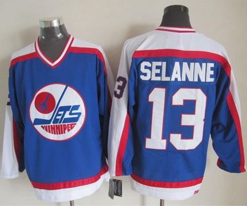 Jets #13 Teemu Selanne Blue/White CCM Throwback Stitched NHL Jersey