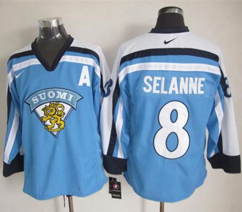 Jets #8 Teemu Selanne Light Blue Nike Throwback Stitched NHL Jersey