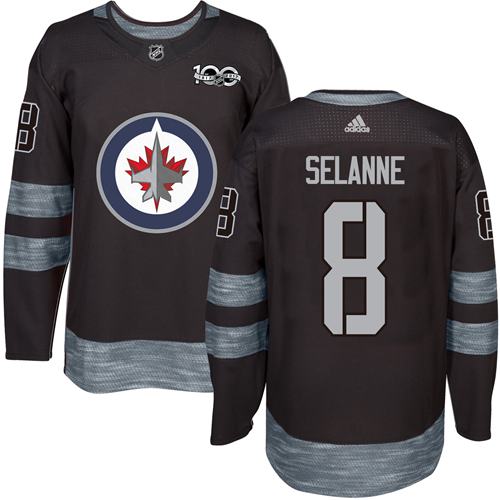 Adidas Jets #8 Teemu Selanne Black 1917-2017 100th Anniversary Stitched NHL Jersey - Click Image to Close