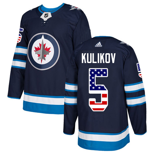 Adidas Jets #5 Dmitry Kulikov Navy Blue Home Authentic USA Flag Stitched NHL Jersey