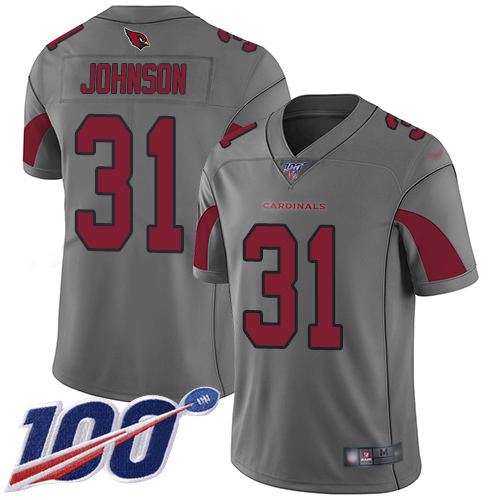 Cardinals #31 David Johnson Silver Men's Stitched Football Limited Inverted Legend 100th Season Jersey - Click Image to Close