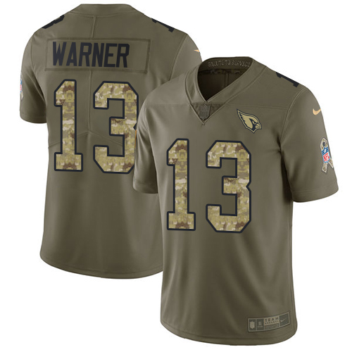 Nike Cardinals #13 Kurt Warner Olive/Camo Men's Stitched NFL Limited 2017 Salute to Service Jersey