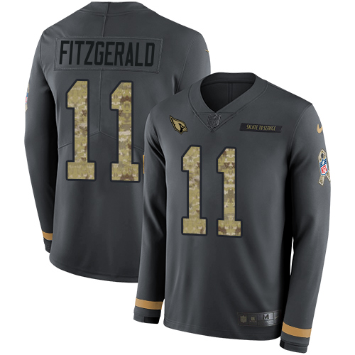 Nike Cardinals #11 Larry Fitzgerald Anthracite Salute to Service Men's Stitched NFL Limited Therma Long Sleeve Jersey - Click Image to Close