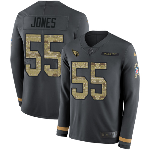 Nike Cardinals #55 Chandler Jones Anthracite Salute to Service Men's Stitched NFL Limited Therma Long Sleeve Jersey