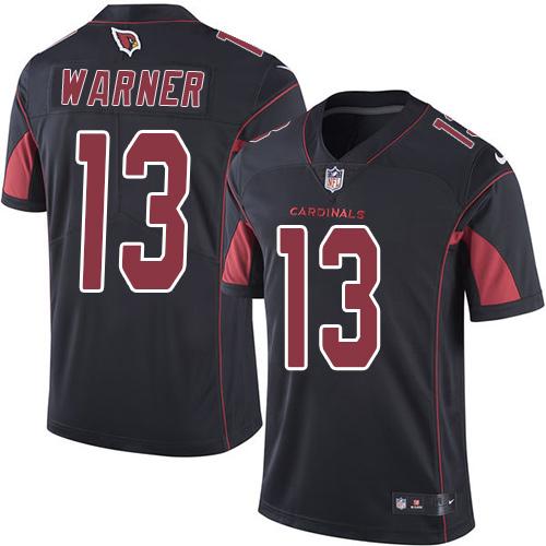 Nike Cardinals #13 Kurt Warner Black Men's Stitched NFL Limited Rush Jersey - Click Image to Close