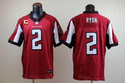 Nike Falcons #2 Matt Ryan Red Team Color With C Patch Men's Stitched NFL Elite Jersey