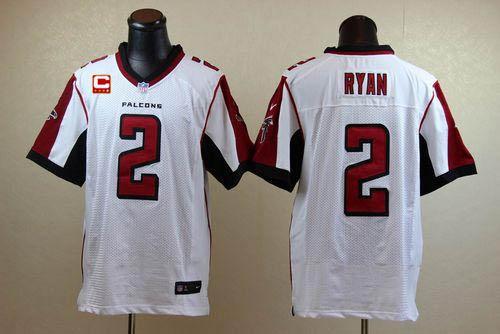 Nike Falcons #2 Matt Ryan White With C Patch Men's Stitched NFL Elite Jersey