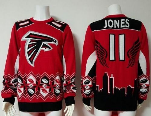 Nike Falcons #11 Julio Jones Red/Black Men's Ugly Sweater