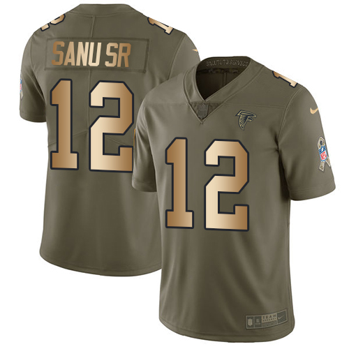 Nike Falcons #12 Mohamed Sanu Sr Olive/Gold Men's Stitched NFL Limited 2017 Salute To Service Jersey