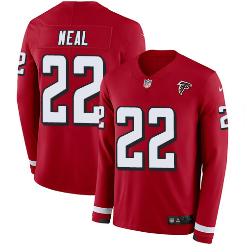 Nike Falcons #22 Keanu Neal Red Team Color Men's Stitched NFL Limited Therma Long Sleeve Jersey - Click Image to Close