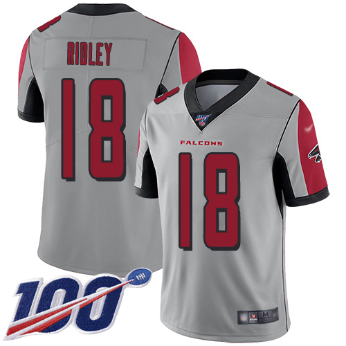 Falcons #18 Calvin Ridley Silver Men's Stitched Football Limited Inverted Legend 100th Season Jersey - Click Image to Close