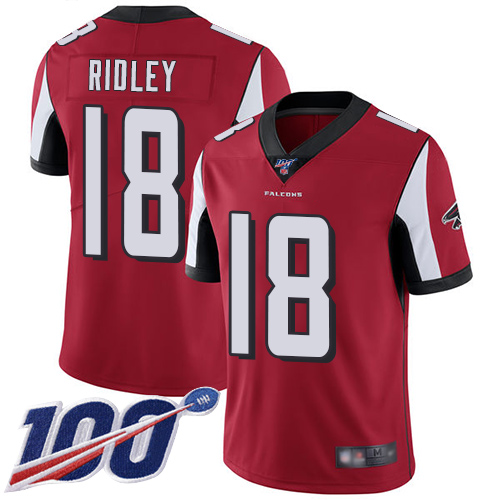 Falcons #18 Calvin Ridley Red Team Color Men's Stitched Football 100th Season Vapor Limited Jersey - Click Image to Close