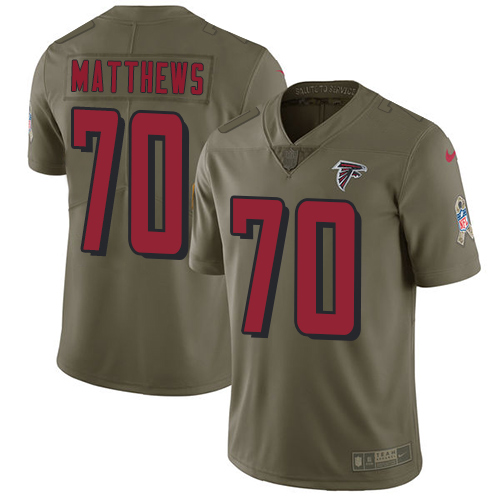 Nike Falcons #70 Jake Matthews Olive Men's Stitched NFL Limited 2017 Salute To Service Jersey