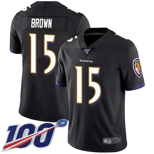 Ravens #15 Marquise Brown Black Alternate Men's Stitched Football 100th Season Vapor Limited Jersey - Click Image to Close