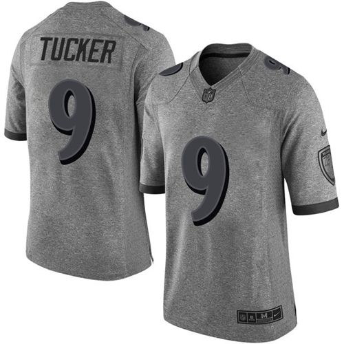 Nike Ravens #9 Justin Tucker Gray Men's Stitched NFL Limited Gridiron Gray Jersey - Click Image to Close